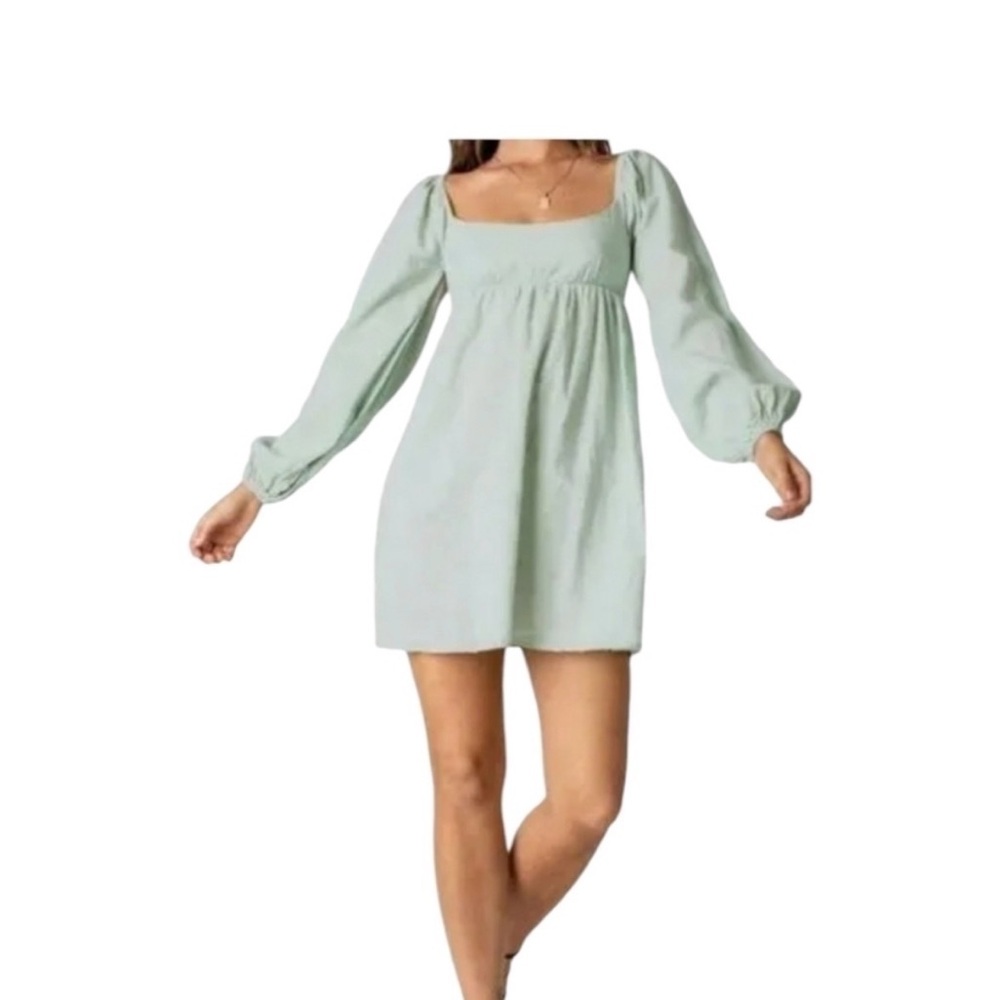 Princess Polly Sage Square Neck Puff Sleeve Mini Dress